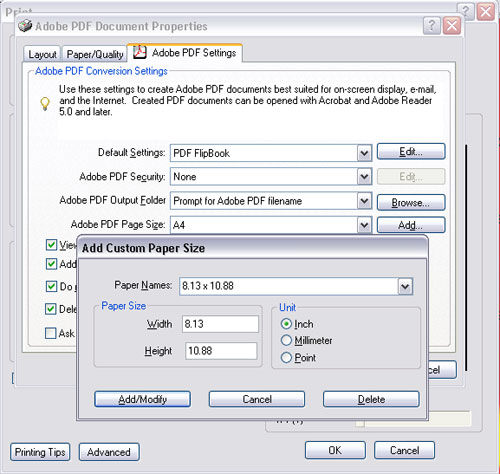 Change default page size in adobe reader